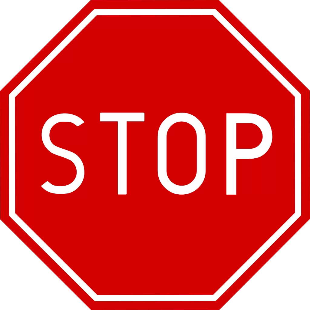 Kliknij, aby powiększyć Ośmiokątny czerwony znak z wąską białą ramką wewnątrz i białym napisem: STOP.