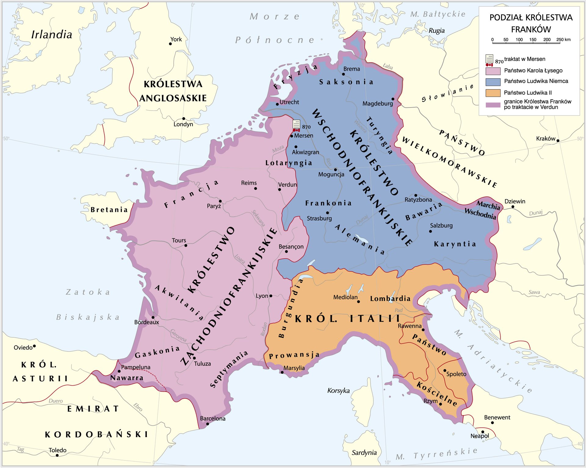 mapa Podział królestwa Franków