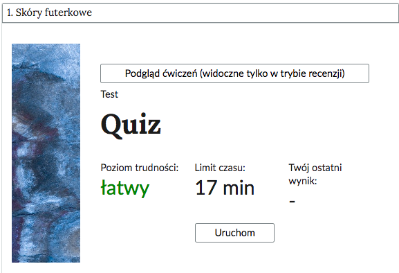 Grafika przedstawia widok na przykładowe ćwiczenie - quiz - w otwartej zakładce. 