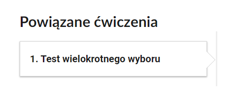 Grafika przedstawia przykładowe przyciski ćwiczeń powiązanych. W ramce tytuł: Jeden. Test wielokrotnego wyboru.