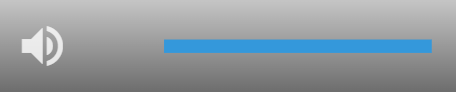Ilustracja przedstawia pasek zmiany głośności dźwięku w filmie. Składa się on z ikony megafonu skierowanego w prawo, od którego odchodzą dwie półokrągłe linie symbolizujące fale dźwiękowe. Po prawej stronie megafonu znajduje się niebieski pasek, który umożliwia zmianę poziomu głośności.