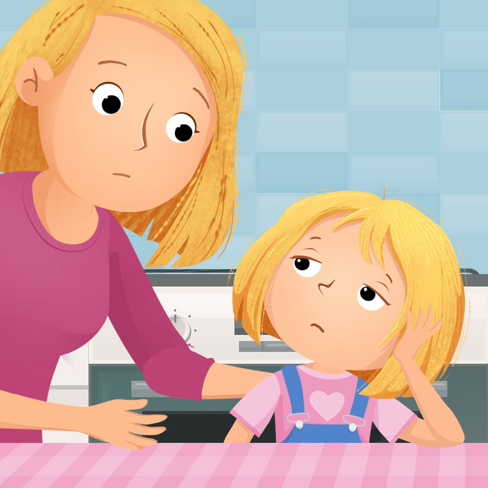 Ilustracja przedstawia mamę i dziewczynkę o imieniu Sophie siedzącą przy stole.