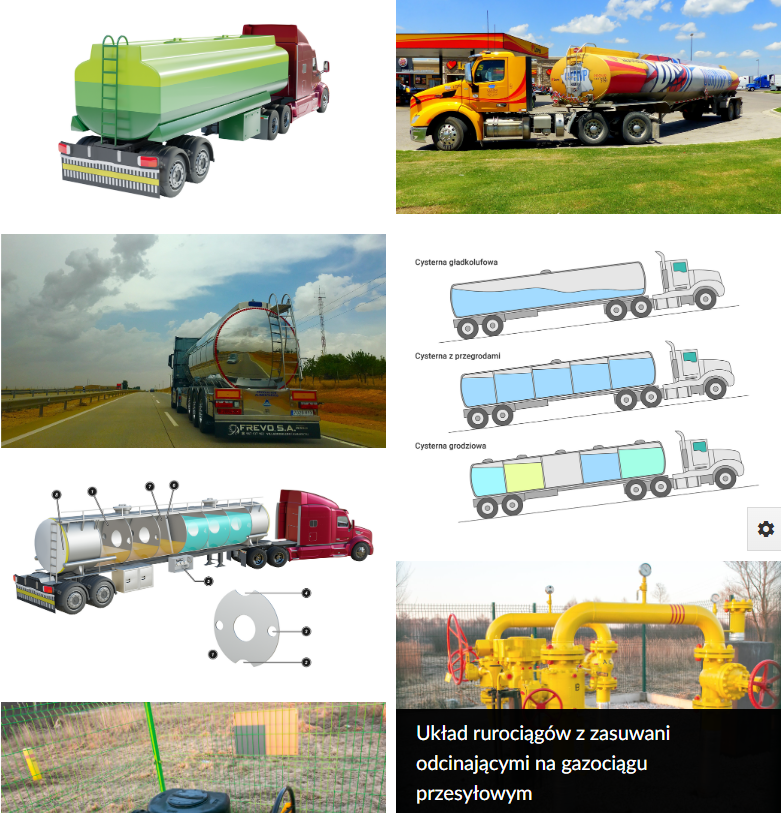 Zdjęcie przedstawia przykładową galerię zdjęć w formie siatki. Zdjęcia są umieszczone obok siebie. U dołu jednego z nich widoczny jest czarny pasek, na którym wyświetlony jest opis tego zdjęcia.