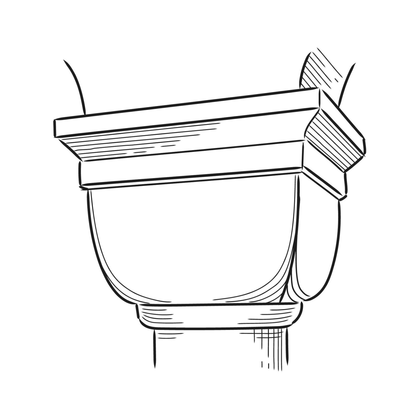 Czarno‑biała ilustracja przedstawia głowicę kostkową o kształcie graniastosłupa prostego  podstawie prostokąta, który ma zaokrąglone ściany Głowica ma surową konstrukcję, nie posiada żadnych zdobień.  