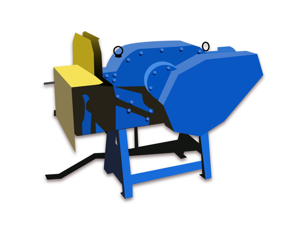 Grafika przedstawia nożyce mechaniczne na białym tle. Maszyna ma kolor niebieski, jest ustawiona na czterech nogach.