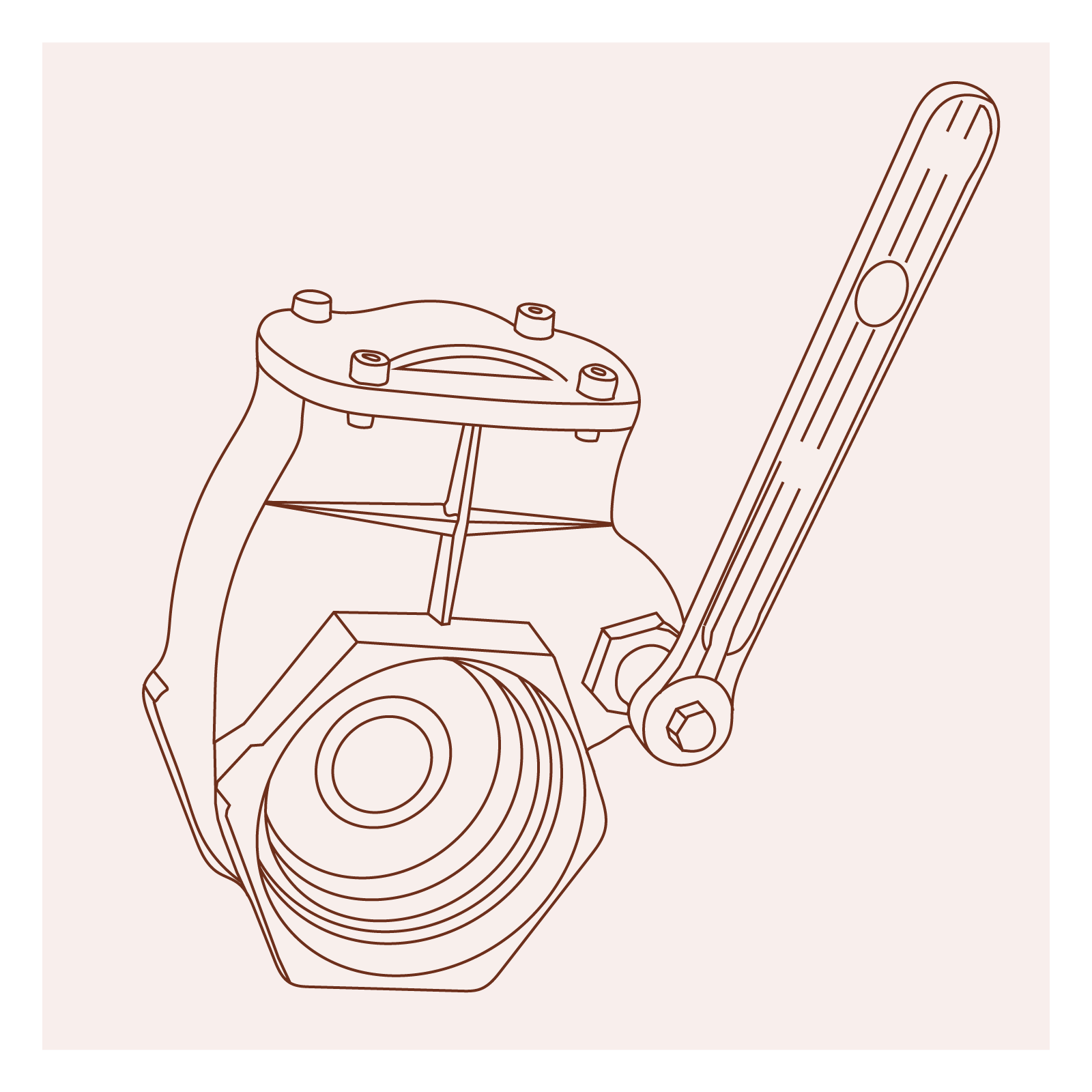 Grafika przedstawia zawór dźwigniowy. Widoczny jest zbliżony do prostopadłościanu przedmiot w pionie, w którego dolnej części z przodu widoczny jest sześcioramienny element z wpisanymi w środku koncentrycznie ułożonymi okręgami. Po prawej stronie, w połowie wysokości, widoczny jest taśmowaty uchwyt skierowany do góry.
Opisy obiektów prezentowanych na grafikach są załączone w treści atlasu.