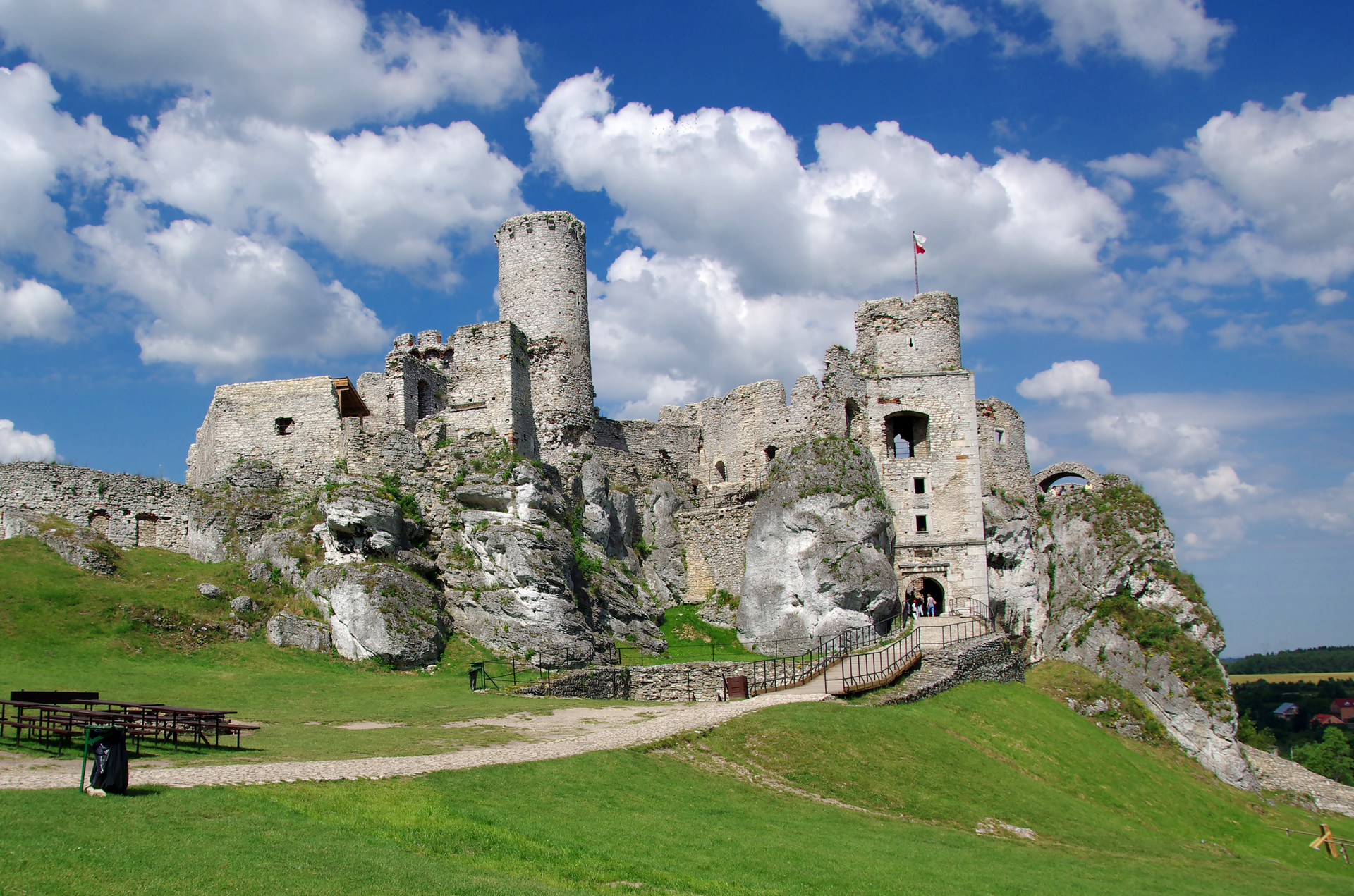 Fotografia prezentująca ruiny zamku umiejscowionego na wapiennym wzgórzu koło Ogrodzieńca.