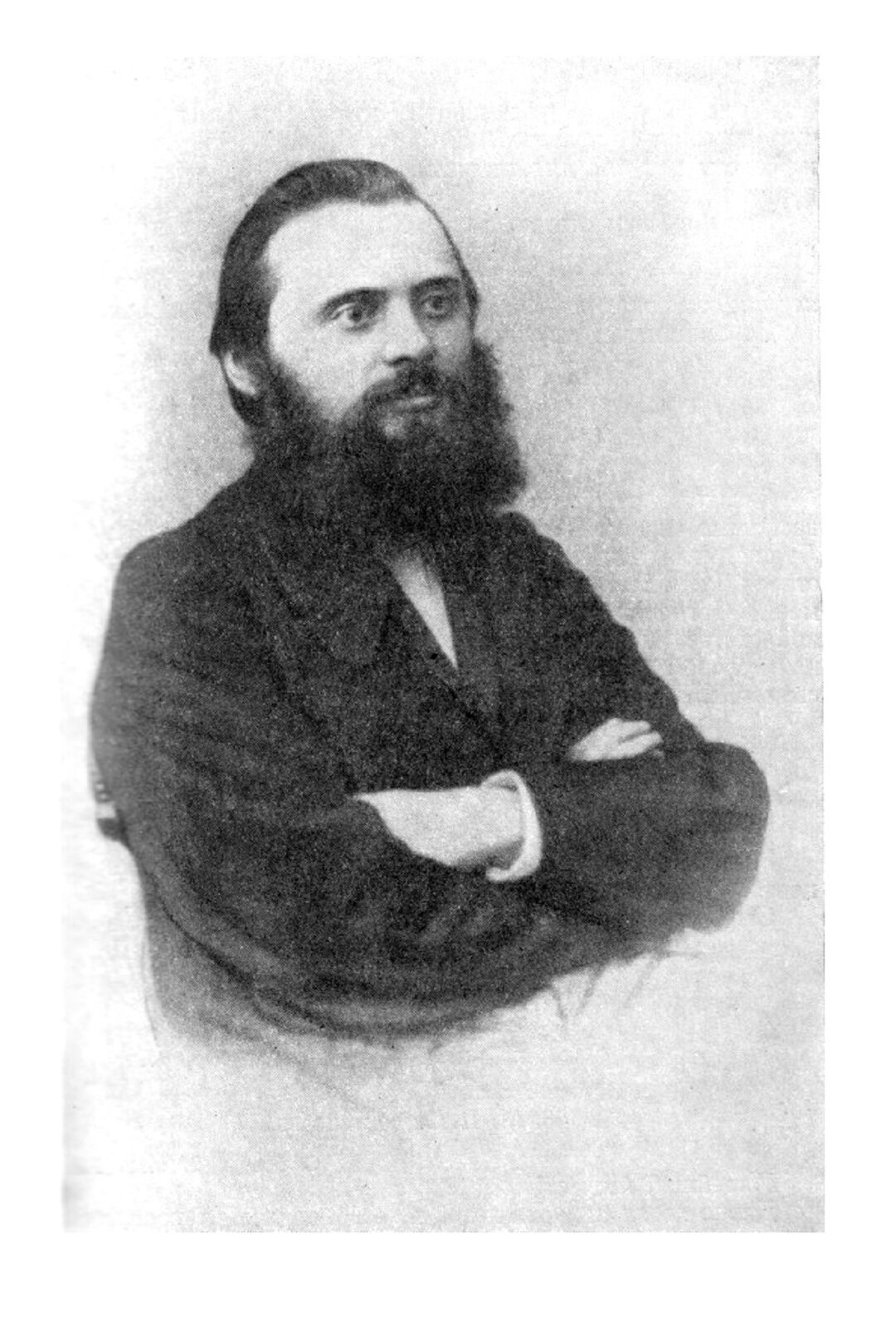 Ilustracja przedstawia portret Milija Bałakiriewa. Mężczyzna został zaprezentowany od pasa w górę. Ubrany jest w ciemny płaszcz, pod którym widoczna jest biała koszula. Milij ma skrzyżowane ręce na klatce piersiowej. Postać spogląda w prawą stronę. Widoczna jest jego długa, ciemna broda. Bałakiriew był rosyjskim kompozytorem, pianistą, dyrygentem oraz działaczem muzycznym.