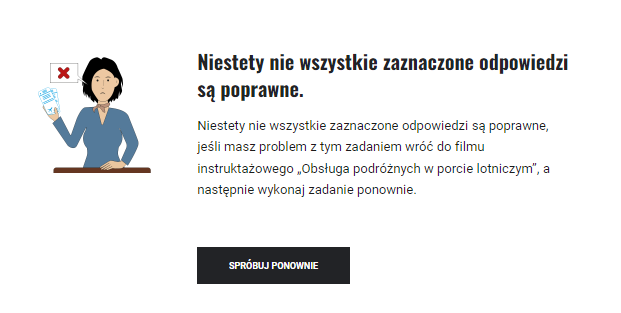 Przykładowy komunikat o błędnej odpowiedzi w grze