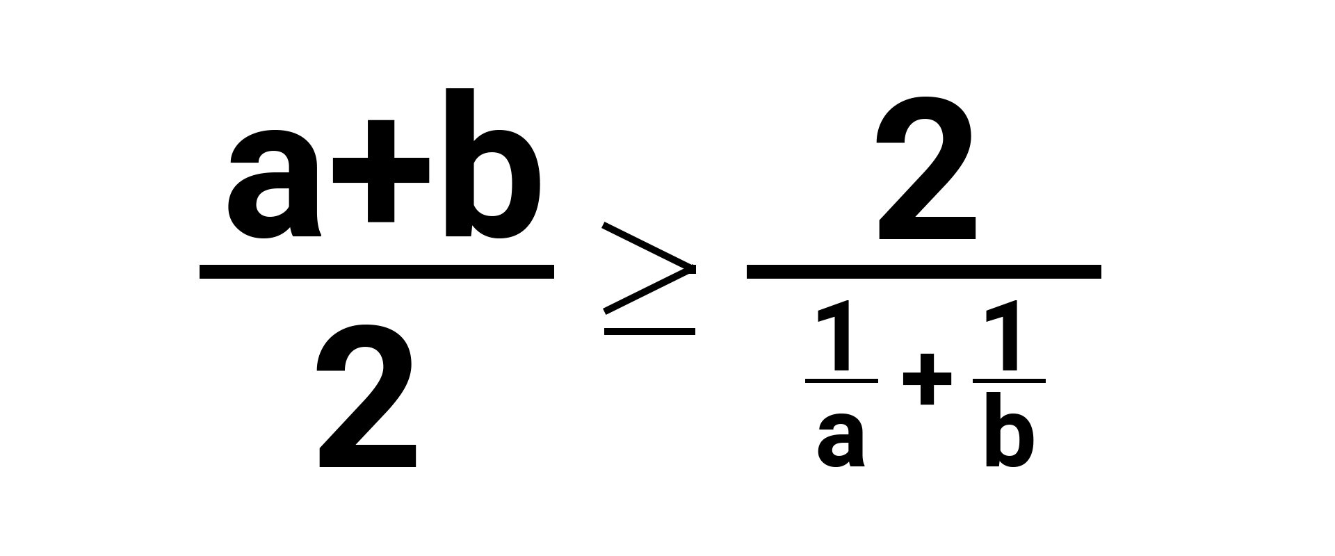Iloraz sumy a i b oraz 2 (średnia arytmetyczna) jest większy równy ilorazowi liczby 2 oraz sumy odwrotności a i odwrotności b (średnia harmoniczna).