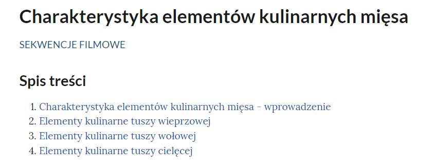 Grafika przedstawia widok spisu treści sekwencji filmowych.