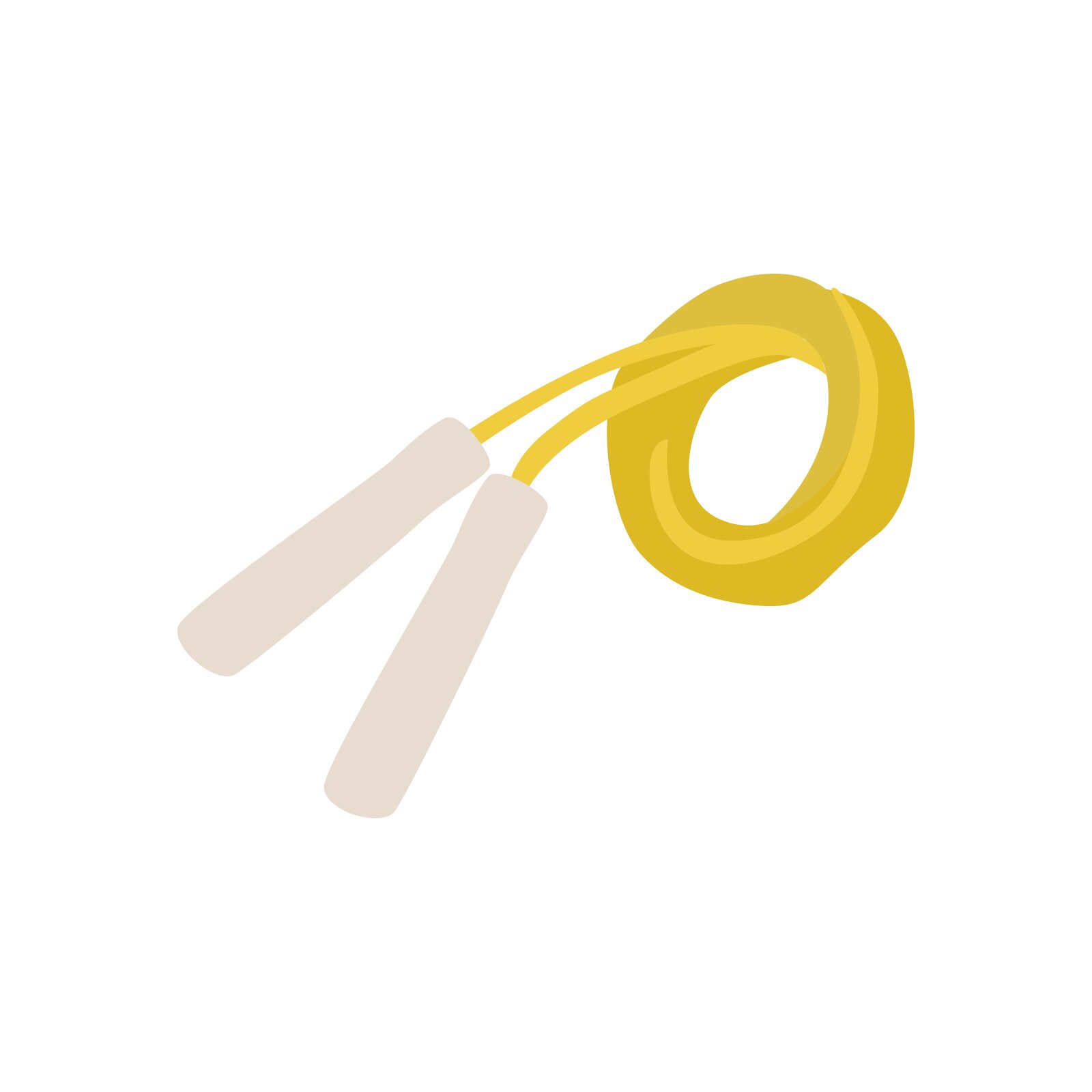 Ilustracja przedstawia zwiniętą skakankę. Na obu końcach skakanki widoczne są rączki. 