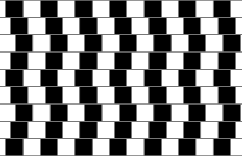 Obraz przedstawia znajdujące się w wielu rzędach biało‑czarne kwadraty.