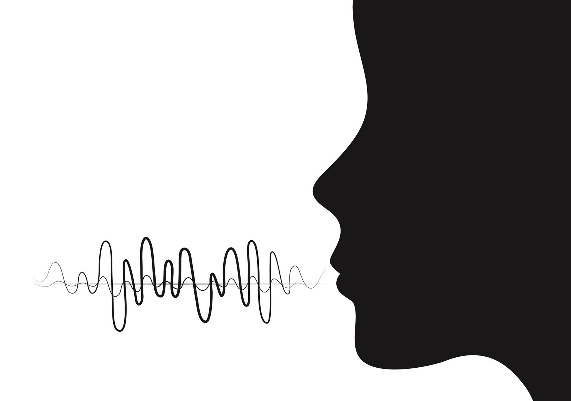 Fotografia przedstawia ikonę twarzy oraz falę dźwiękową wymowy głosu ludzkiego.