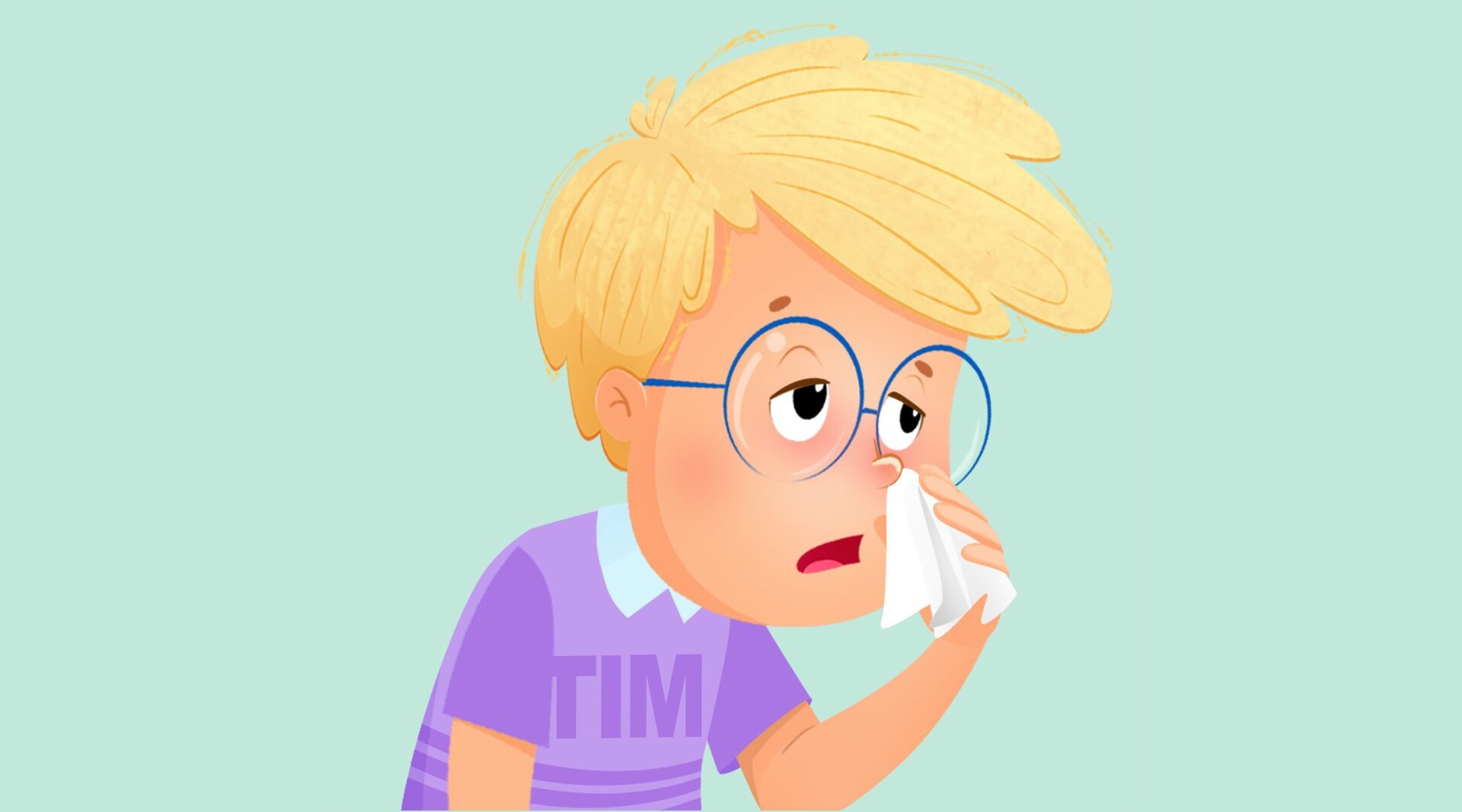 Na ilustracji znajduje się przeziębiony chłopiec.