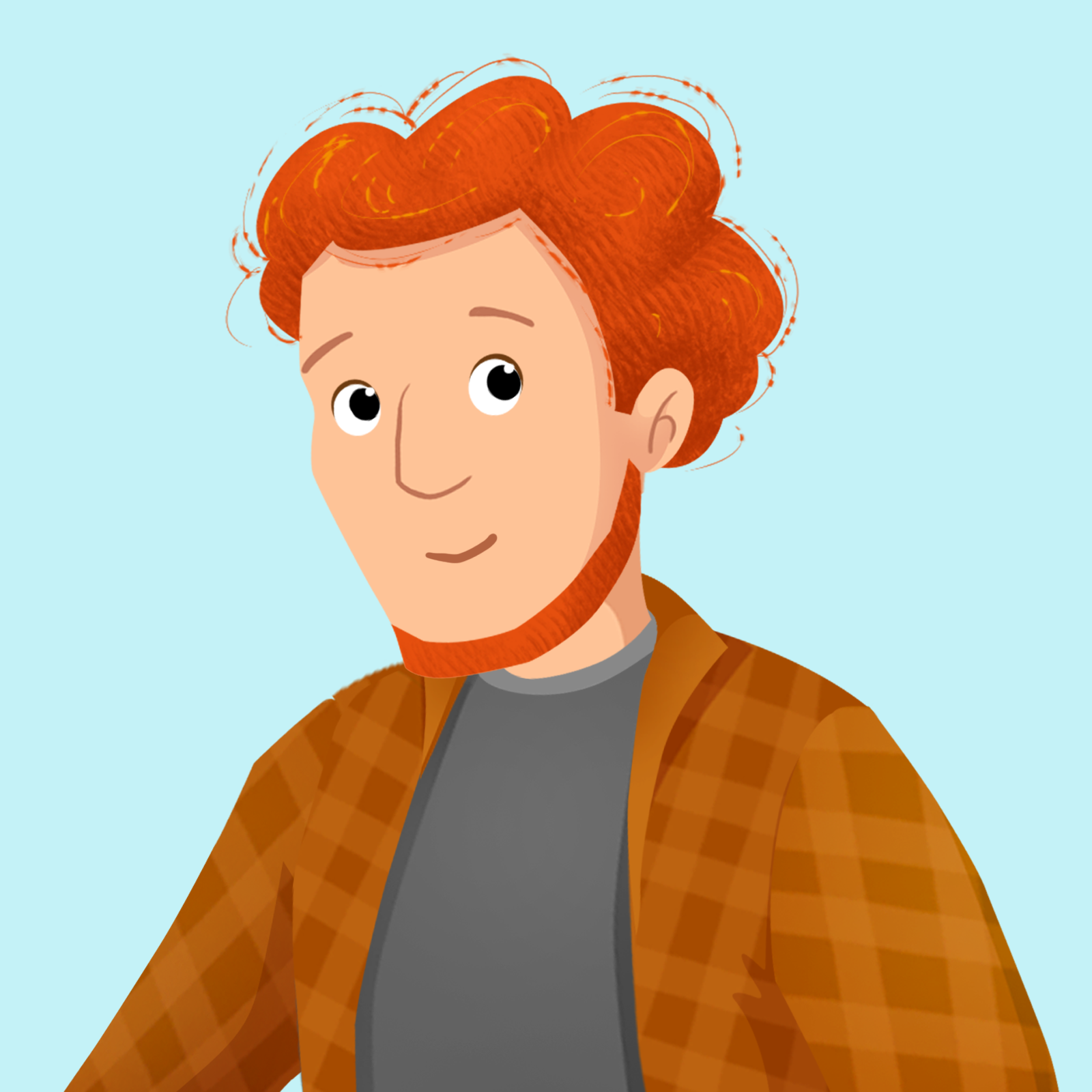 Ilustracja przedstawia tatę. Ma rude włosy i brodę. Ubrany jest w kraciastą koszulę.