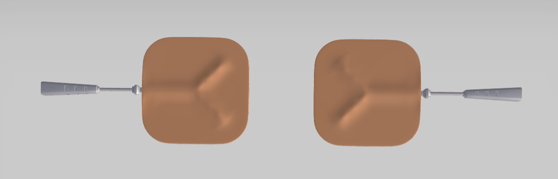 Grafika przedstawia dwie elektrody do elektrostymulacji. Składają się z kwadratowego przylepca, w którym są końcówki elektrod oraz ze złącza służącego do podłączenia elektrody do urządzenia.