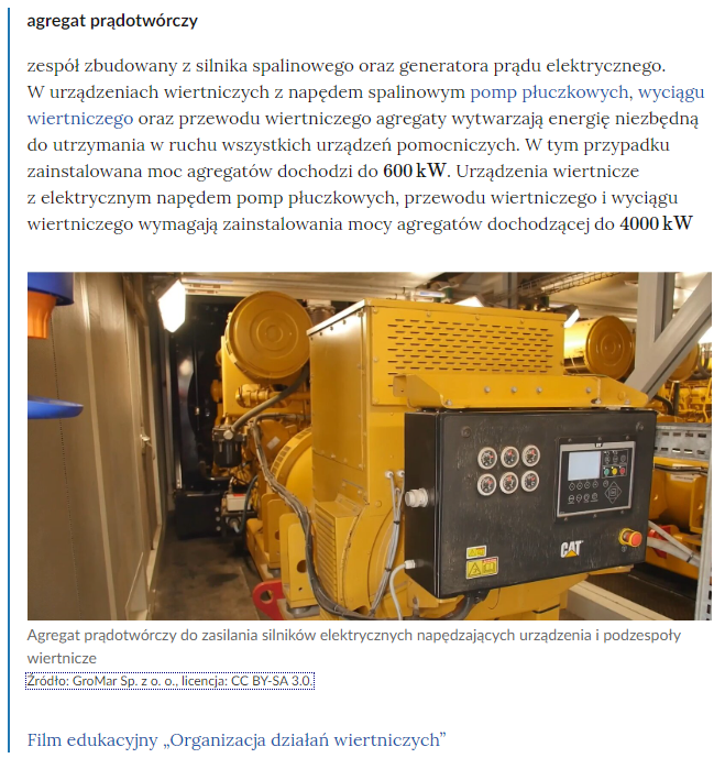 Na zdjęciu pokazano przykładowe pojęcie ze słownika wraz z jego wyjaśnieniem oraz linkami odsyłającymi do zasobu.W górnej części zdjęcia znajduje się pogrubione definiowane pojęcie. Poniżej znajduje się jego definicja. Na dole znajduje się lista materiałów multimedialnych, w których występuje dane słowo wraz z linkami odsyłającymi do danego multimedium.