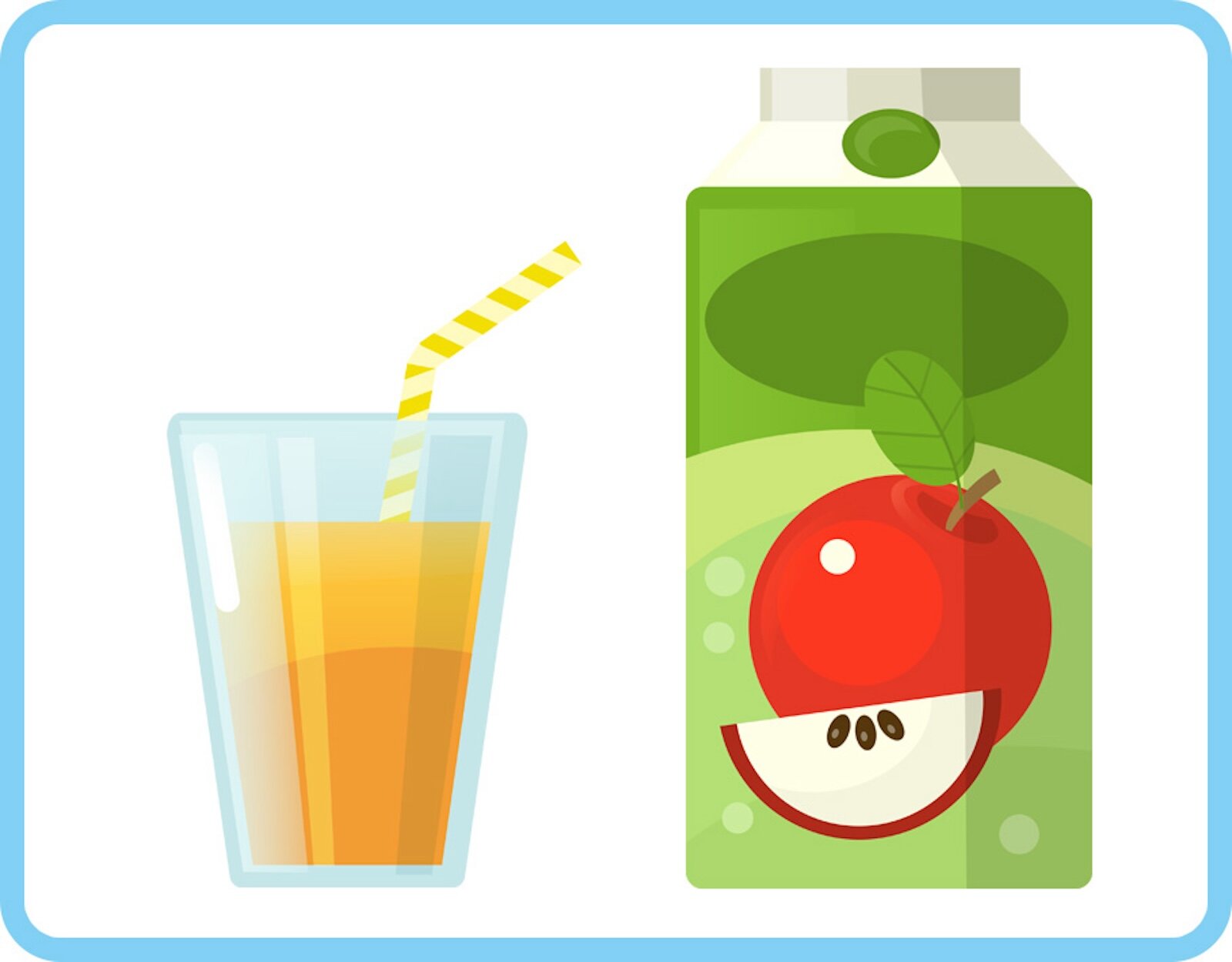 Ilustracja ukazuje karton soku obok napełnionej nim szklanki.