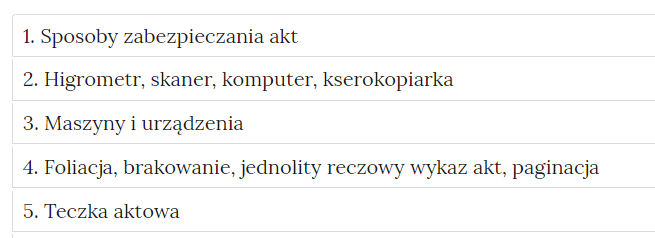 Grafika przedstawia wygląd zakładek z ćwiczeniami. Zakładki są prostokątne. Każda posiada tytuł, który wskazuje, czego dotyczą zamieszczone w zakładce ćwiczenia.