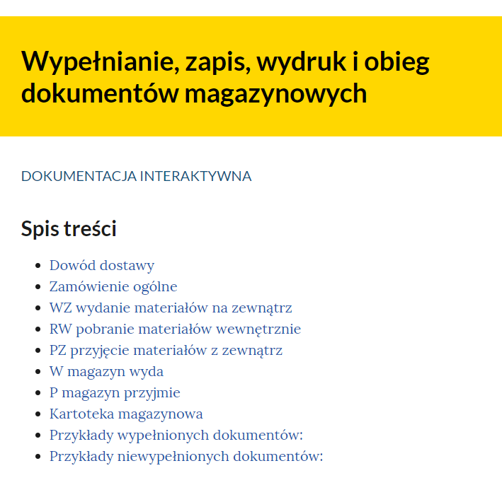 Przykładowy spis treści w dokumentacji