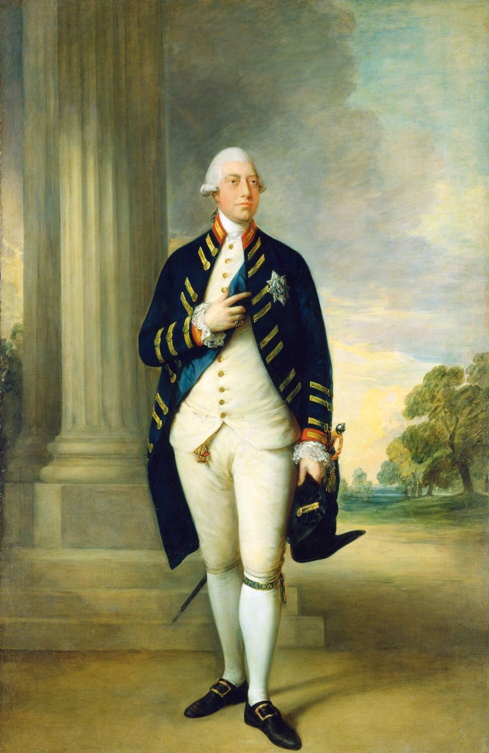 Jerzy II Jerzy II na portrecie znanego angielskiego malarza Thomasa Gainsborough. (1781); portret znajduje się obecnie w Buckingham Palace w Londynie. Źródło: Thomas Gainsborough, Jerzy II, 1781, Olej na płótnie, Buckingham Palace, domena publiczna.