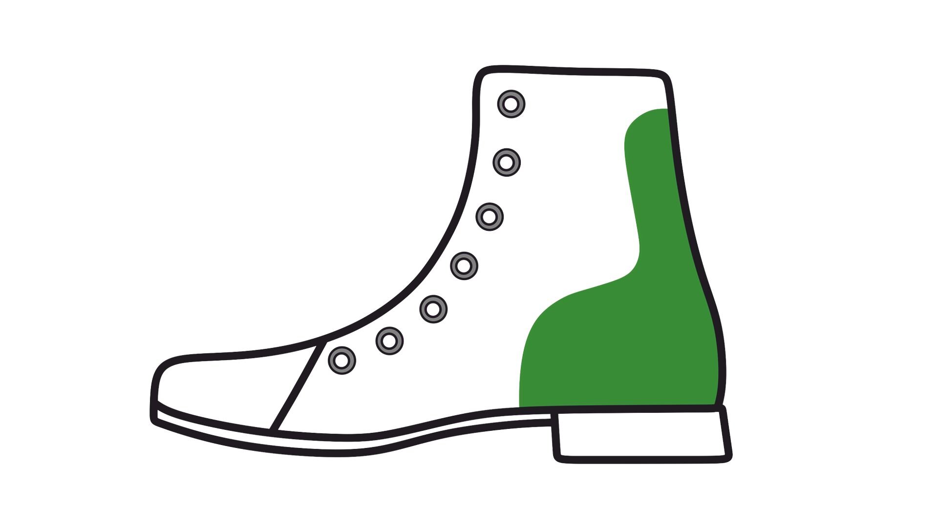 Grafika przedstawia but z wysoką cholewką i niskim obcasem oraz zaznaczoną zakładką równą dwóm trzecim długości stopy.