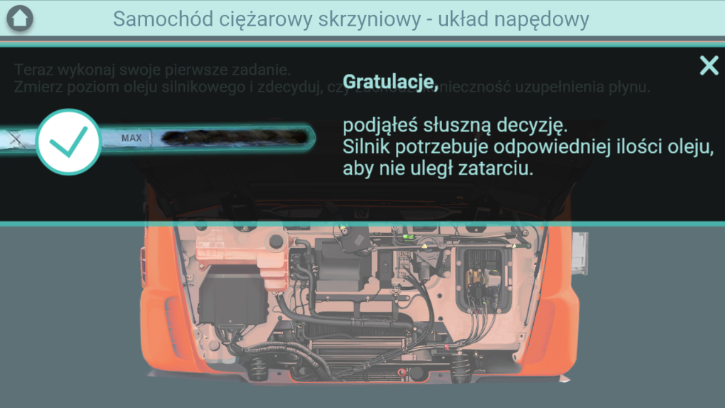 Ekran pozytywnej informacji zwrotnej w symulatorze