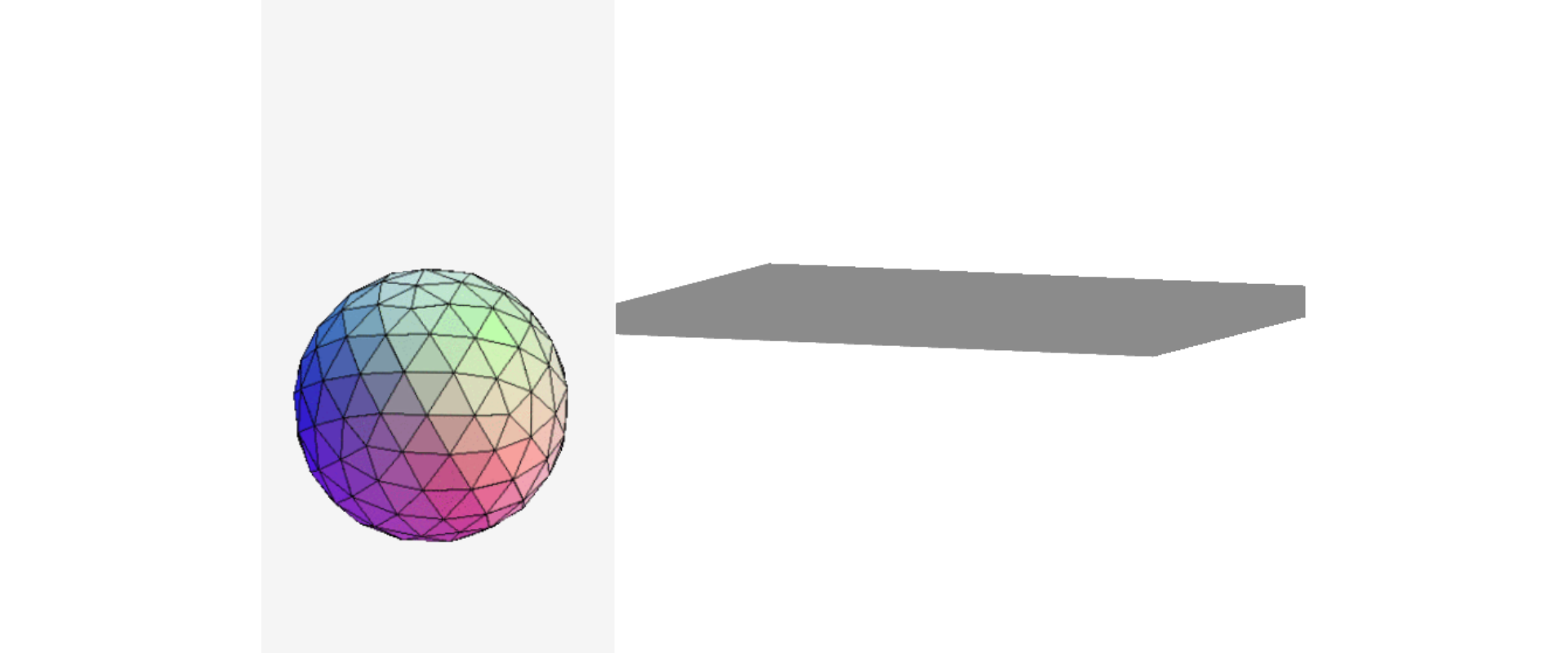 Rysunek przedstawia płaszczyznę oraz kulę, której powierzchnia jest podzielona na wiele trójkątów równobocznych.