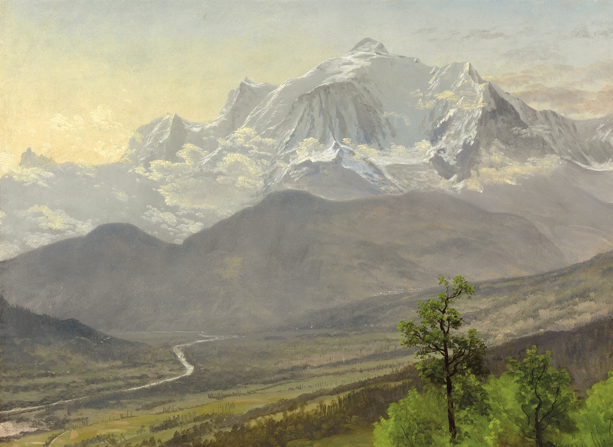 Mont Blanc Źródło: Albert Bierstadt, Mont Blanc, 1895, olej na papierze i płótnie, domena publiczna.
