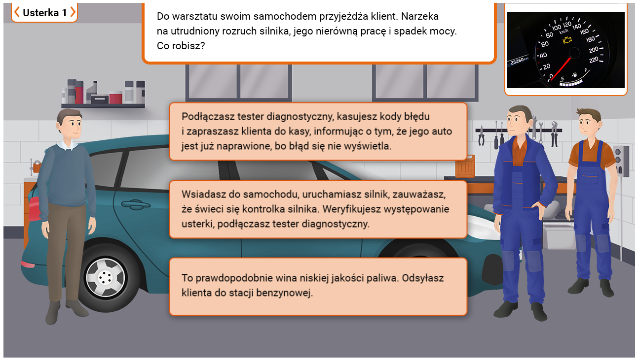 Wygląd ekranu z opisaną usterką pojazdu samochodowego