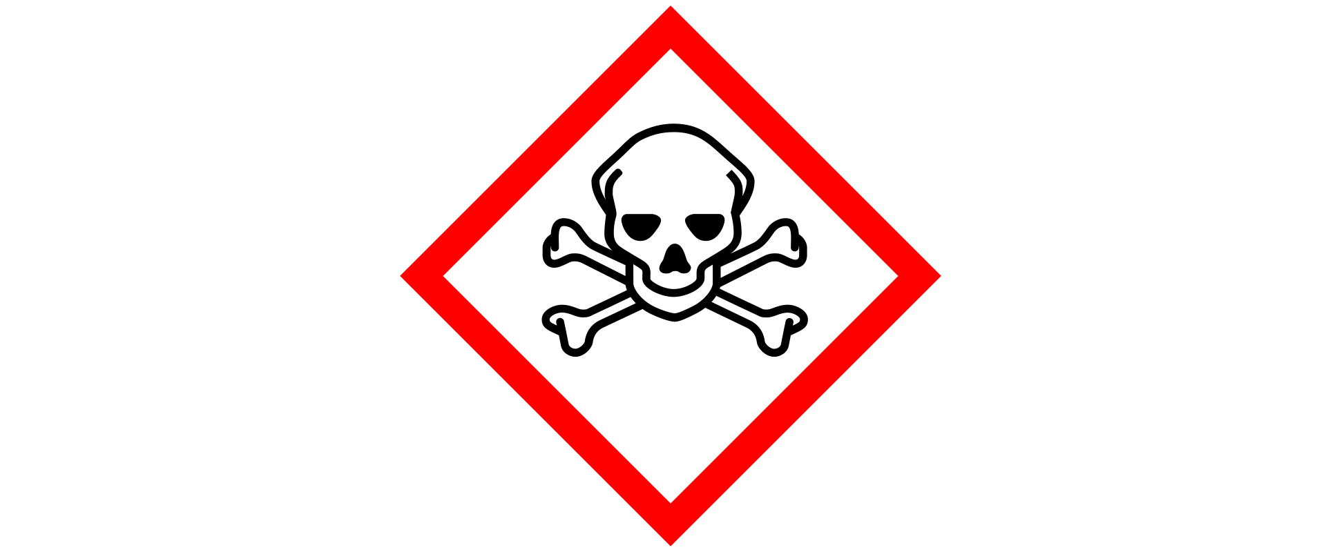 Na ilustracji przedstawiono piktogram ostrzegawczy umieszczany na opakowaniu kwasu siarkowego cztery. Ma kształt rombu z grubą czerwoną ramką. Znajduje się na nim czaszka ze skrzyżowanymi piszczelami.