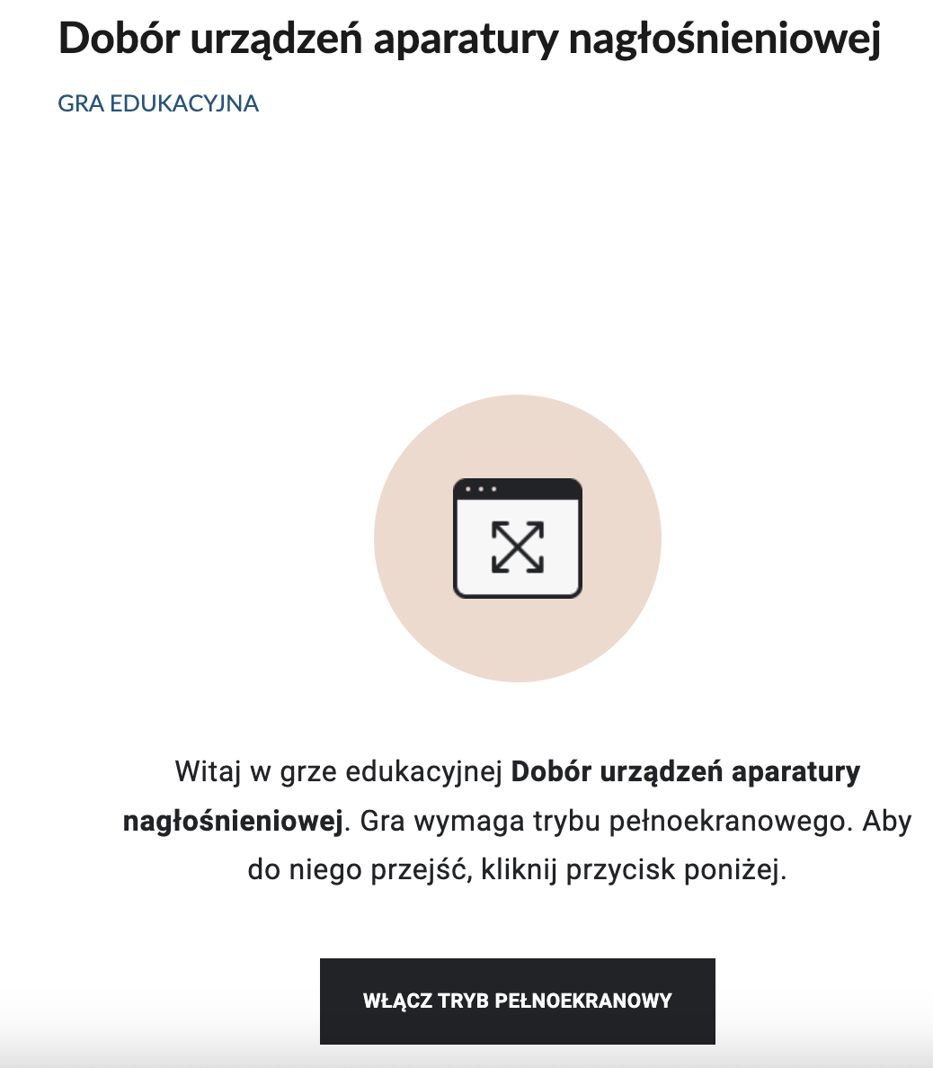 Widok ekranu startowego gry edukacyjnej