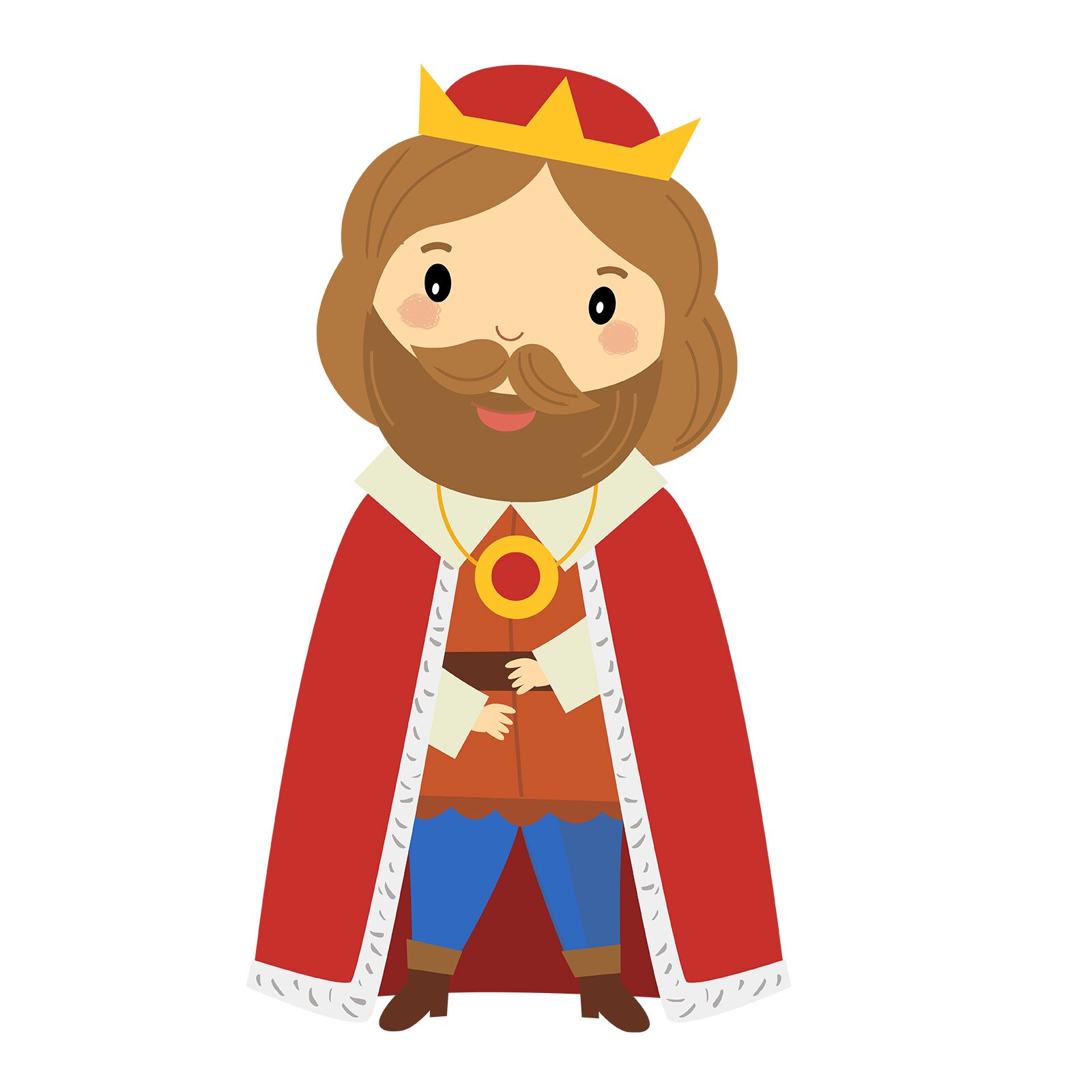 Ilustracja przedstawia króla w koronie i w królewskim płaszczu. Ma długą brodę i wąsy.