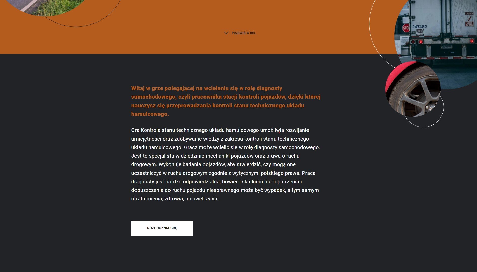 Ekran początkowy gry edukacyjnej