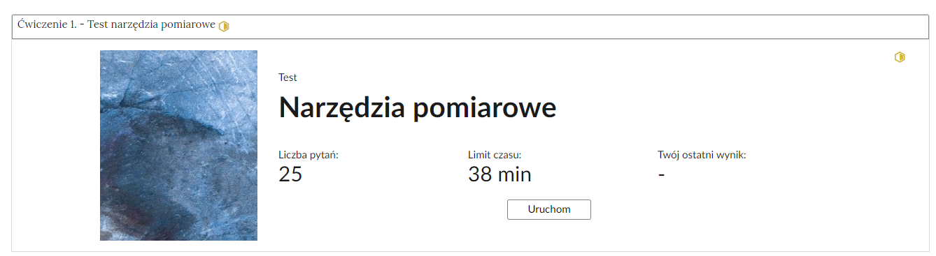 Widok przykładowego zadania test.