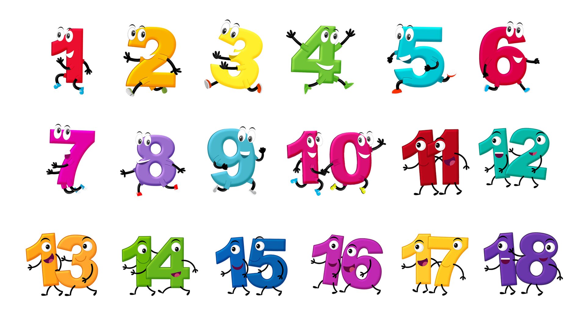 Ilustracja przedstawia liczby od jednego do osiemnastu.
