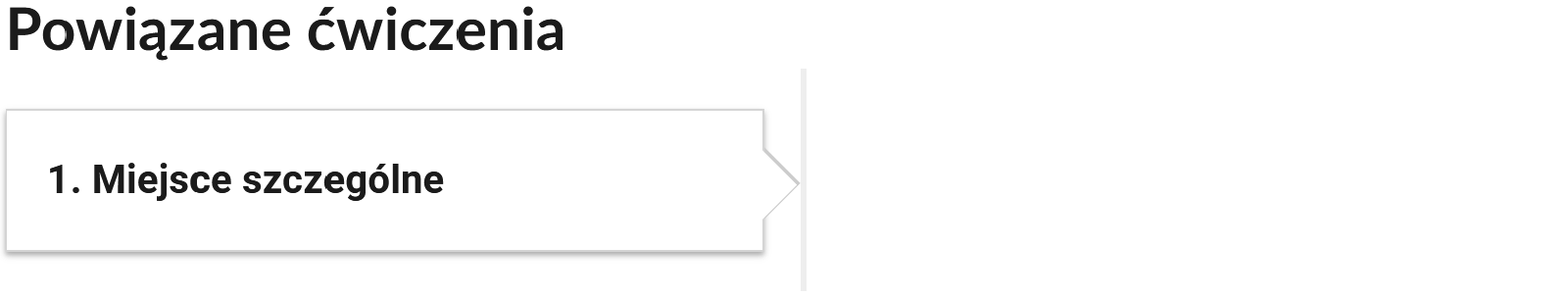 Widok przykładowego przycisku ćwiczeń powiązanych z danym multimedium. Przycisk ma formę prostokątnego panelu. Na klawiszu znajduje się numer oraz tytuł zakładki zawierającej ćwiczenie.