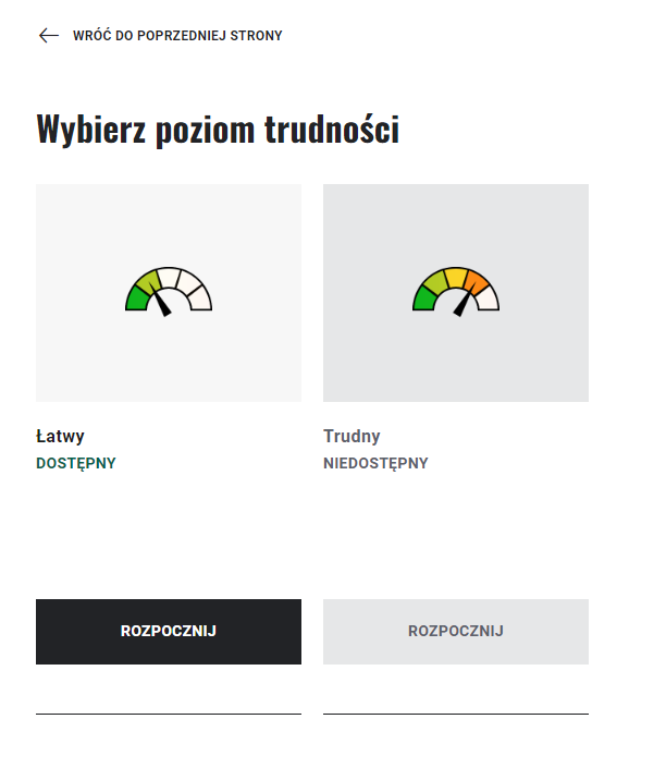 Wybór poziomu trudności w grze