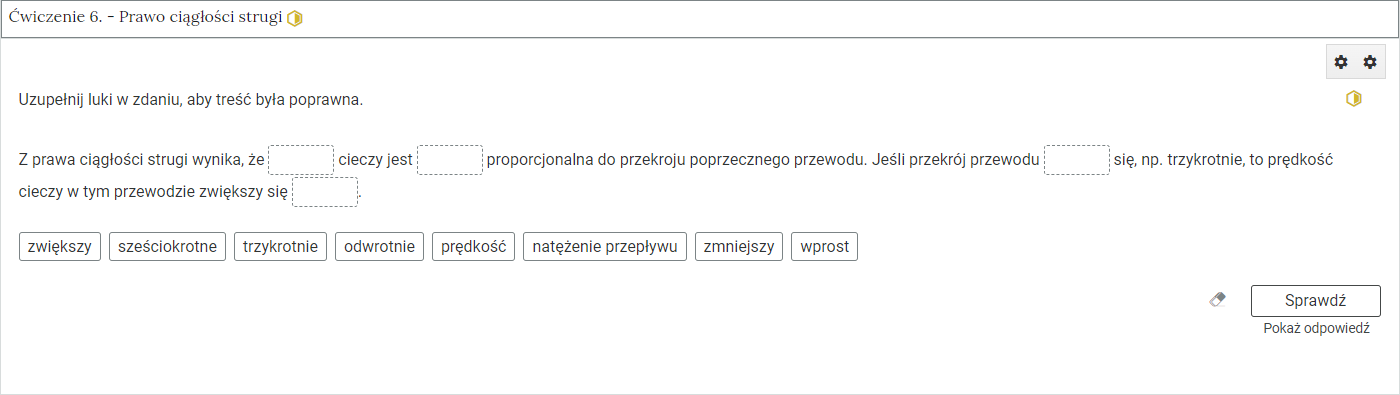 Przykładowe ćwiczenie, w którym zadaniem rozwiązującego jest uzupełnienie luk w tekście.