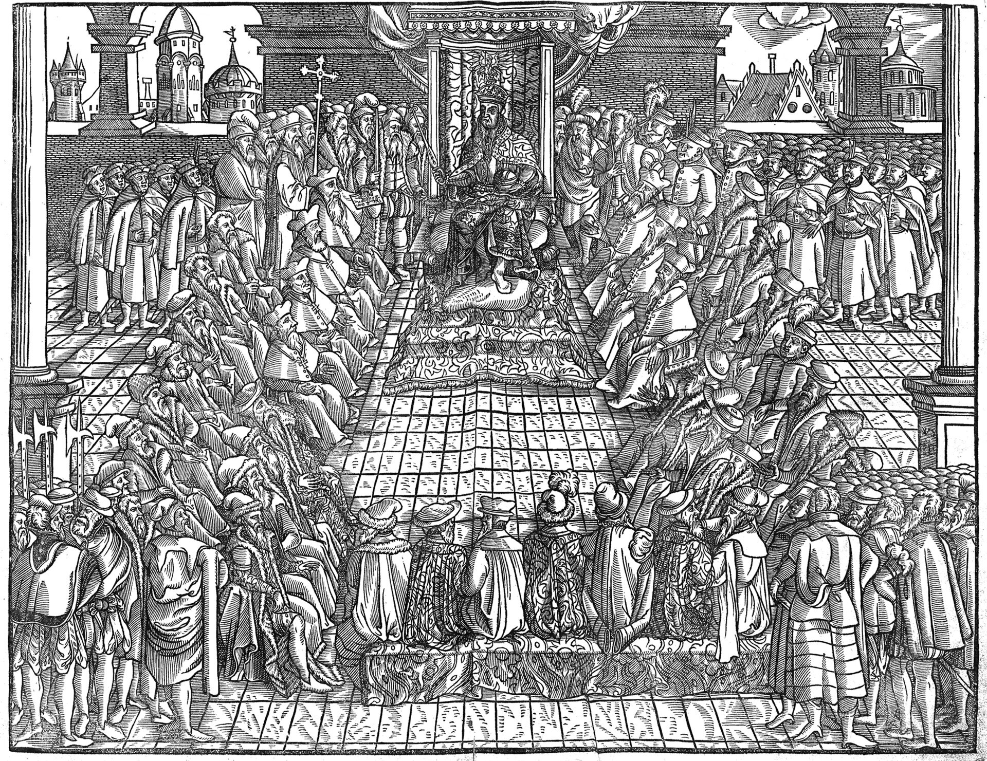 Ilustracja przedstawiająca Sejm koronny za panowania Zygmunta II Augusta.