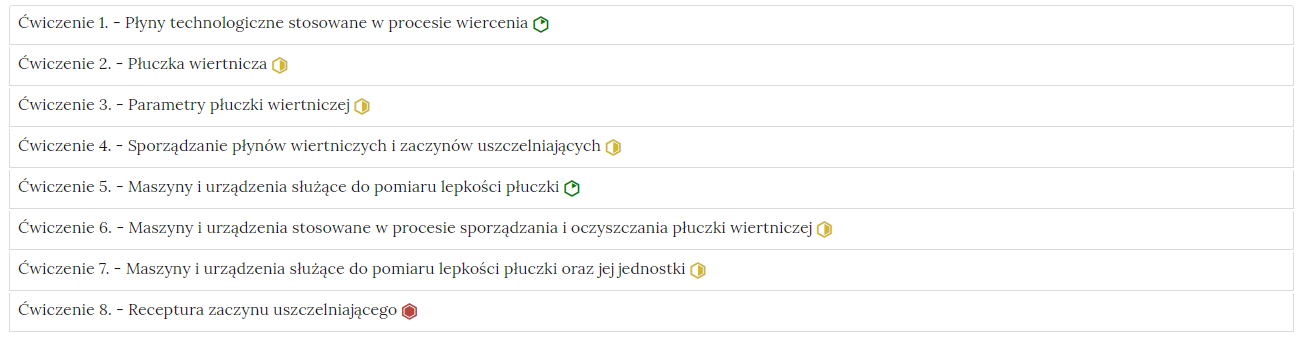 Przykładowy wygląd zakładek zawierających interaktywne materiały sprawdzające