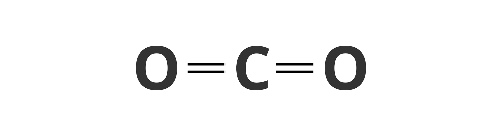 Ilustracja przedstawia wzór strukturalny dwutlenku węgla z atomem węgla w środku i połączonymi z nim wiązaniami podwójnymi dwoma atomami tlenu po bokach.