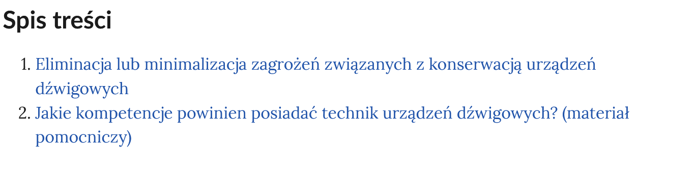 Ilustracja przedstawia spis treści składający się z dwóch punktów. Punkty opatrzone są tytułami nawigującymi do danych treści.