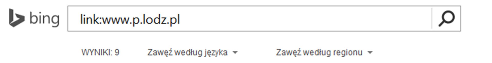 Zrzut paska wyszukiwarki Bing z wpisanym tekstem oraz Link