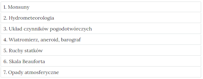 Zdjęcie przedstawia przykładowy wygląd zakładek zawierających interaktywne materiały sprawdzające. Składają się one z prostokątnych paneli umieszczonych jeden pod drugim. Każdy panel posiada numer oraz tytuł, który nawiązuje do zawartego w nim zadania.
