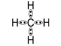 Rysunek drugi przedstawia wzór metanu z uwzględnieniem elektronów.
