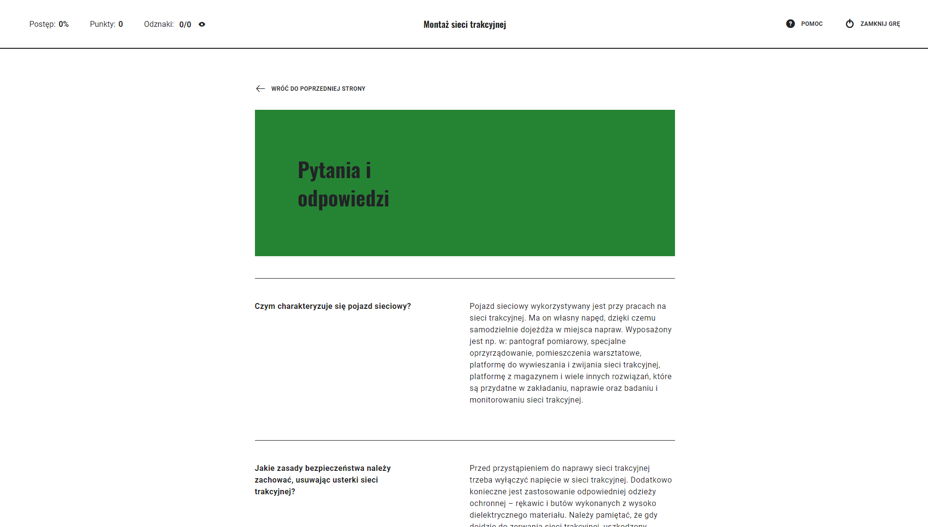 Zakładka pomocy w grze wcielanie się w rolę