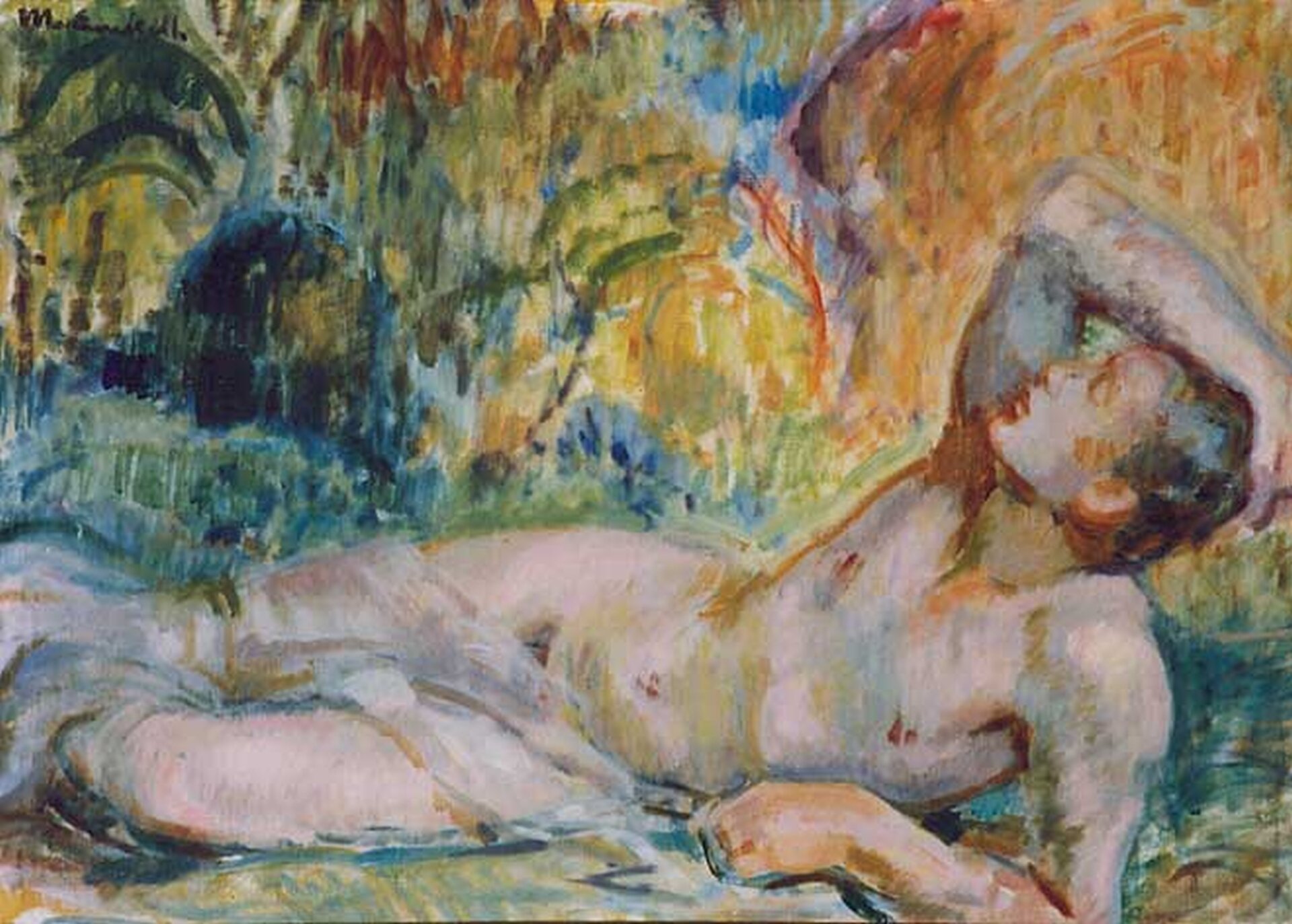 Kolorowa ilustracja przedstawia dzieło Magnusa Enckella pt. „Umierający Adonis”. W centralnej części obrazu widoczna jest postać nagiego młodzieńca leżącego na trawie. Przez biodra ma przerzucony jasny tiul. Opiera się na lewym łokciu, prawą ręką podtrzymuje opadającą głowę. Tło obrazu stanowią niewyraźne barwne zarośla.