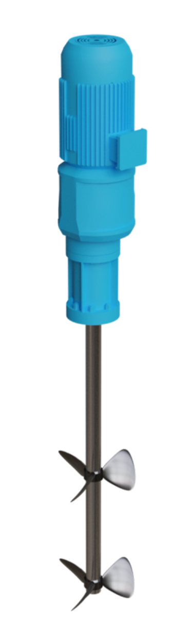 Ilustracja przedstawia pionowy wałek, na końcu którego zamontowana dwa mieszadła, przypominające małe śmigła.